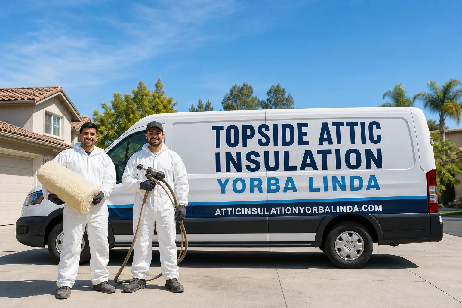 Topside Attic Insulation Yorba Linda insulation service vehicle and crew in Yorba Linda, CA